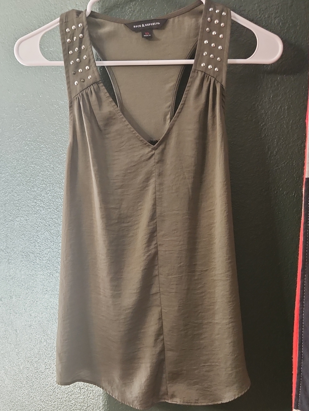 Rock & Republic Olive Stud-Accent V-Neck Sleeveless Camisole